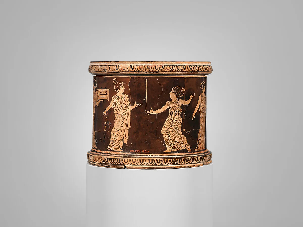 Terracotta pyxis (box) — Meidias Painter