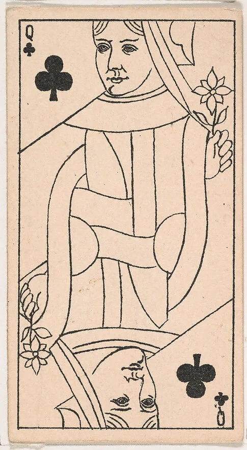 Queen of Clubs, from the Transparent Playing Cards series (N220) issued by Kinney Bros. — Kinney Brothers Tobacco Company