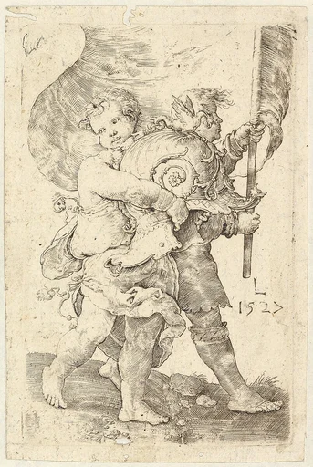 Two Boys with a Helmet and Standard