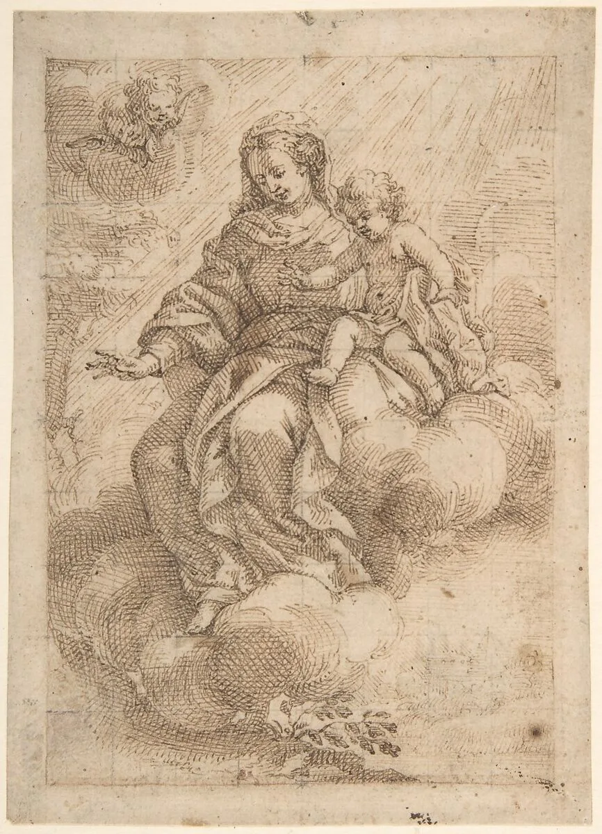 Madonna and Child Seated on Clouds (recto); Madonna and Child in Reverse (verso) — Vicente Salvador Gómez