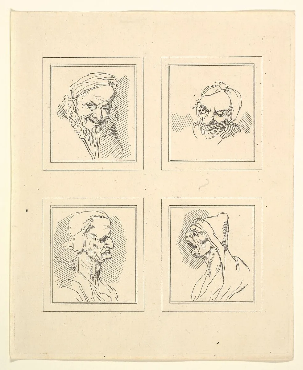 Four Heads (from Characaturas by Leonardo da Vinci, from Drawings by Wincelslaus Hollar, out of the Portland Museum) — Leonardo da Vinci|Wenceslaus Hollar|John Clarke