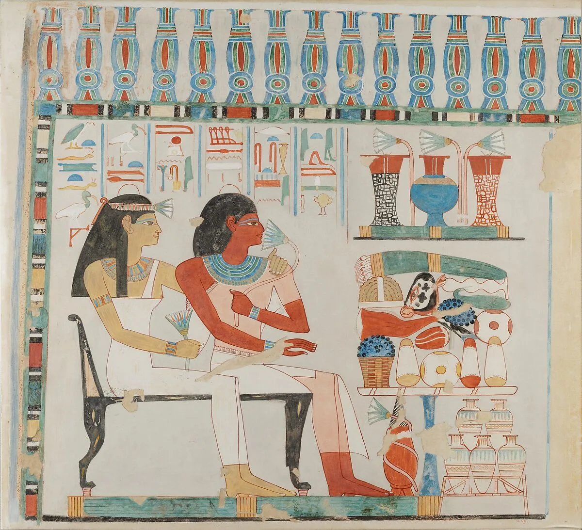 Djehuty and his Mother Receiving Offerings, Tomb of Djehuty — Norman de Garis Davies