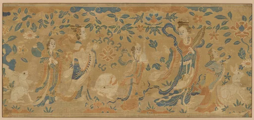 明早期 女仙玉兔妝花緞|Panel with the moon goddess and attendants