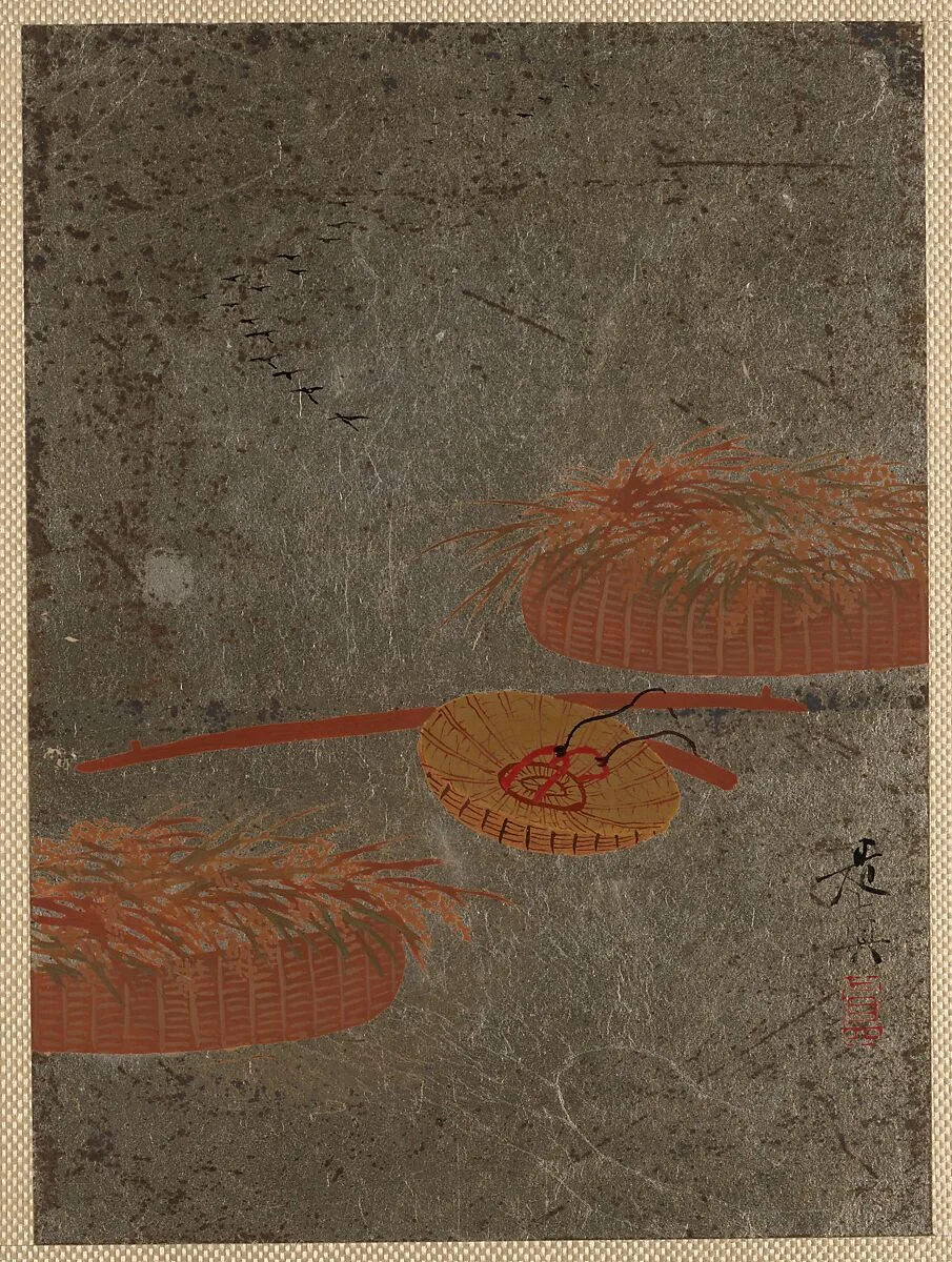 柴田是真筆籠・菅笠図|Flower Baskets and Farmer's Hat — Shibata Zeshin