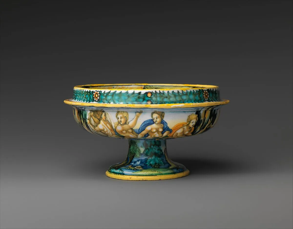 Bowl from a birth set with birth scene and Diana and Actaeon — Fra Xanto Avelli da Rovigo|the "Milan Marsyas" Painter