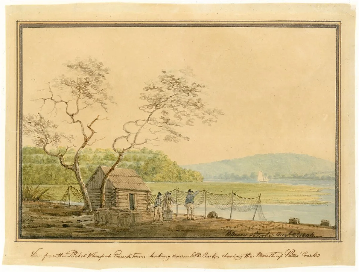 View from the Packet Wharf at Frenchtown Looking down Elk Creek — Benjamin Henry Latrobe