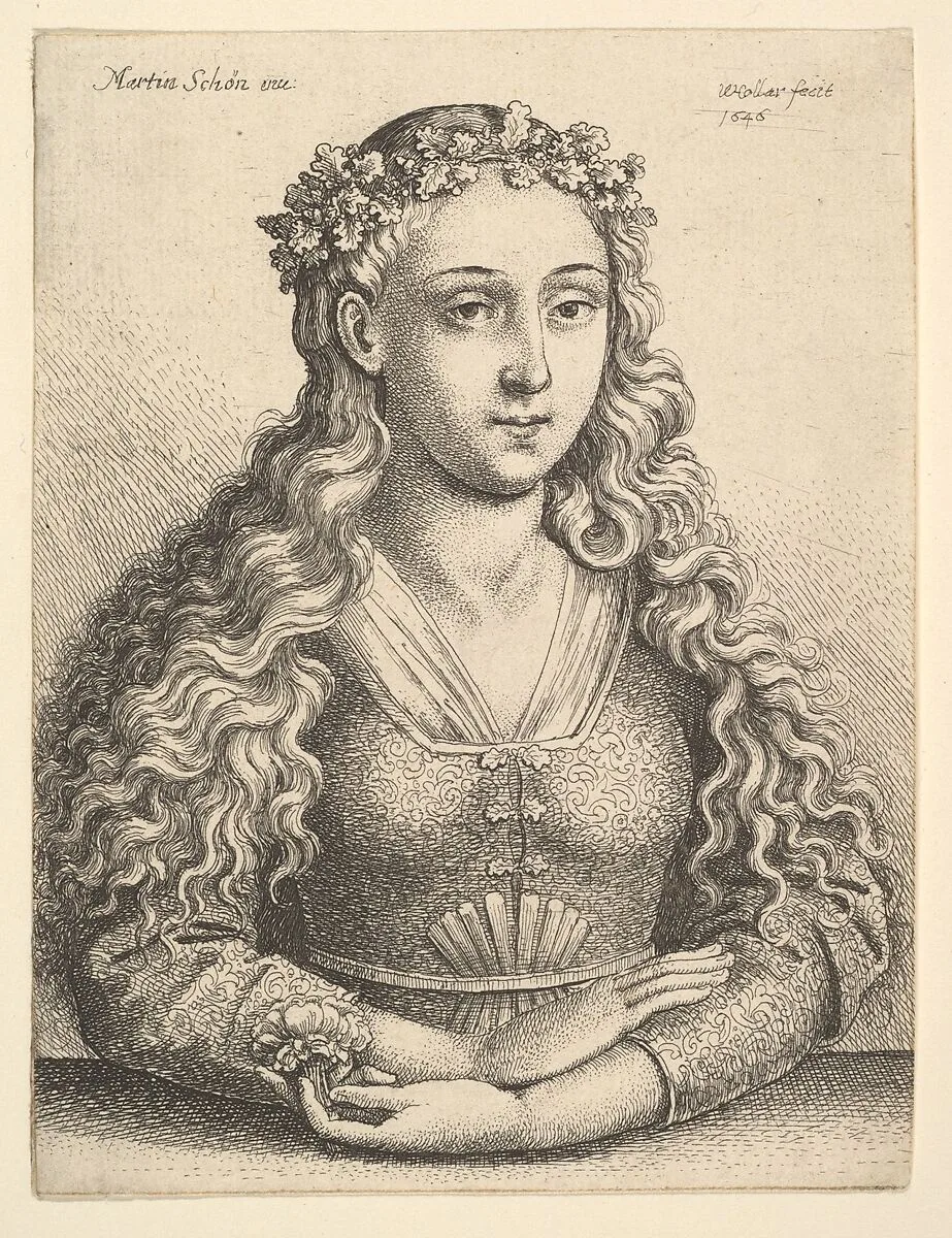 Woman with a Wreath of Oak Leaves — Martin Schongauer|Wenceslaus Hollar