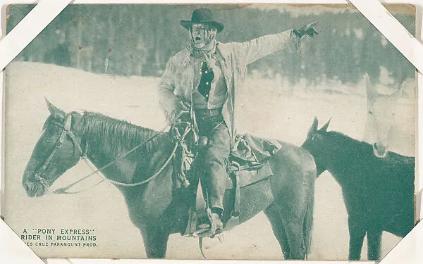A "Pony Express" rider in mountains from Western Stars or Scenes Exhibit Cards series (W412) — Unknown