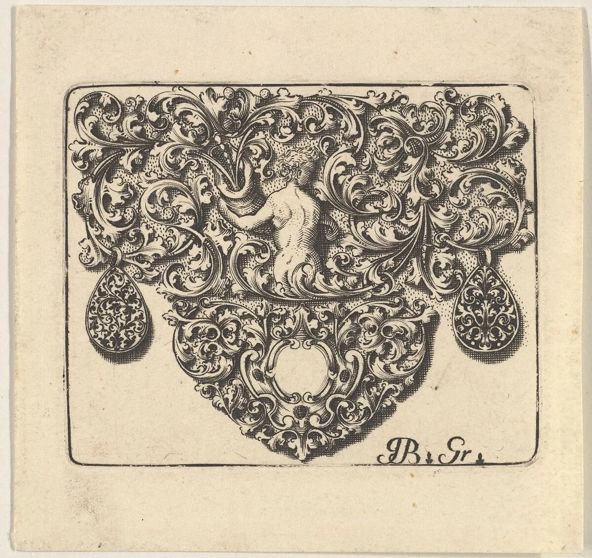 Goldsmiths Ornament with a Young Man Holding a Cornucopia — Giovani Battista Grondoni