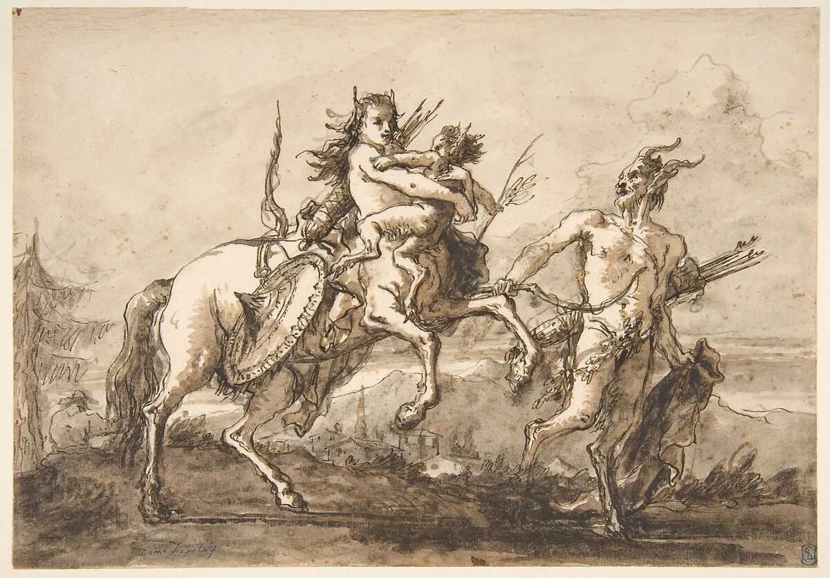 Satyr Leading a Centauress Who Holds a Satyr Child — Giovanni Domenico Tiepolo