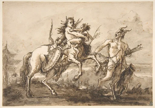 Satyr Leading a Centauress Who Holds a Satyr Child