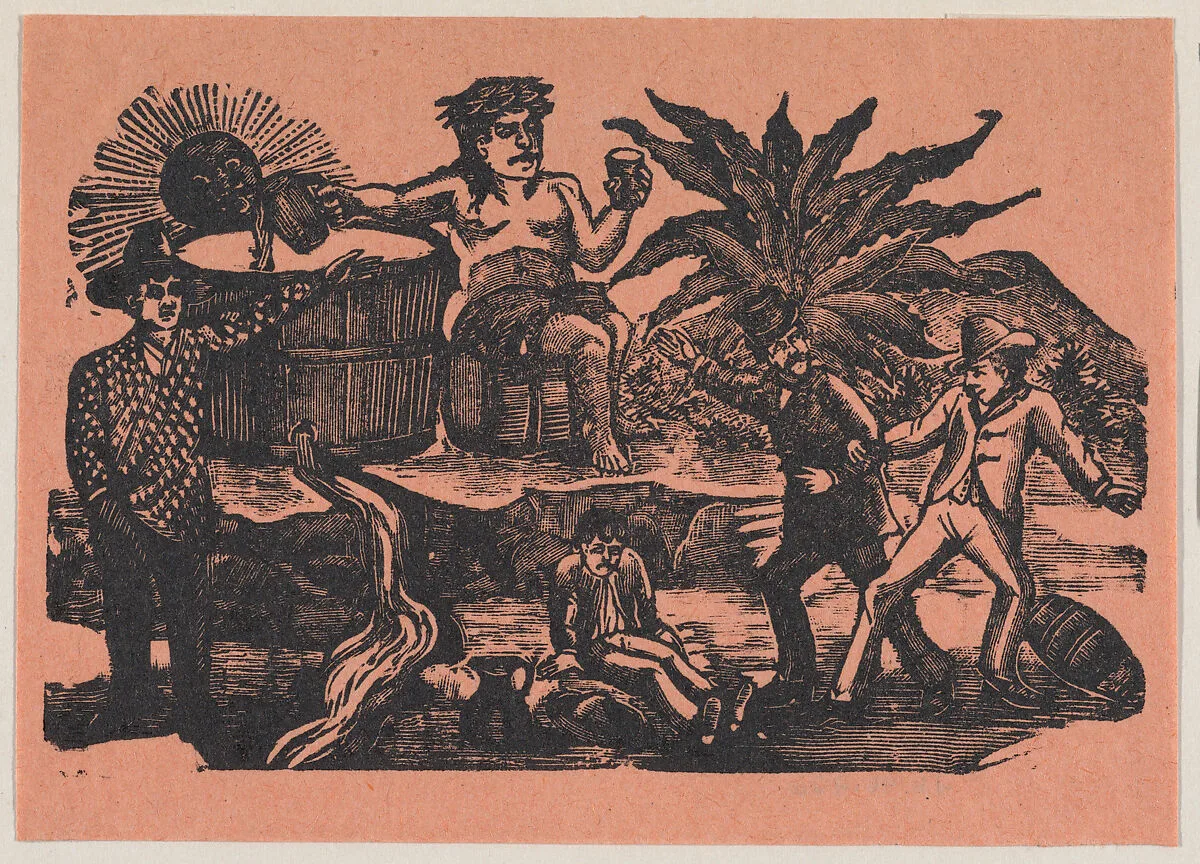 Bacchus and victims of alcholism drinking together — José Guadalupe Posada|Manuel Manilla