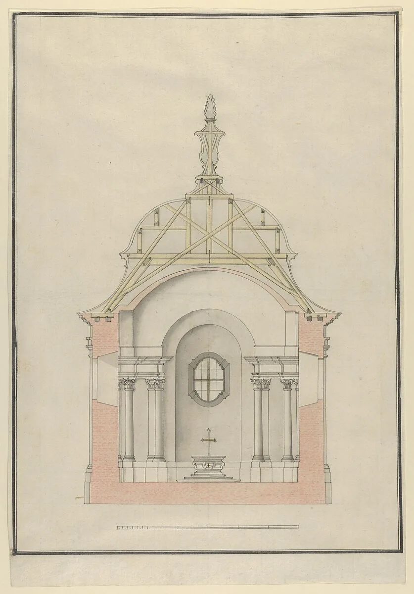 Cross Section of a Baroque Church or Chapel with a Bell-shaped Roof — Unknown