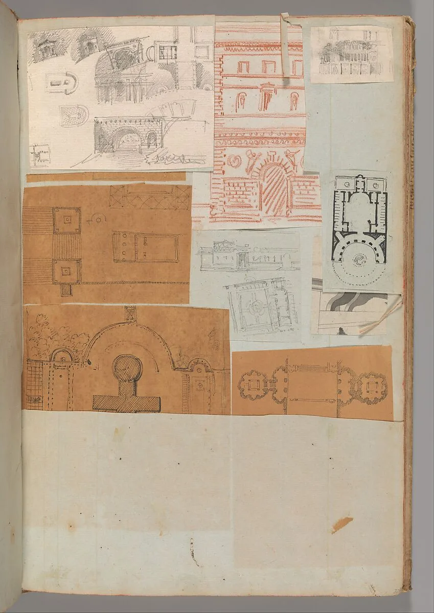 Page from a Scrapbook containing Drawings and Several Prints of Architecture, Interiors, Furniture and Other Objects — Pierre François Léonard Fontaine|Charles Percier