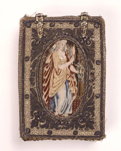 Book with Needlework Cover with Figures of Justice and Prudence