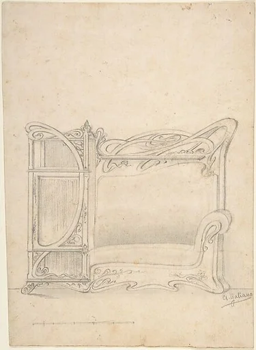 Design for a Combination Bookcase and Sofa (?), Scale lines at bottom left.