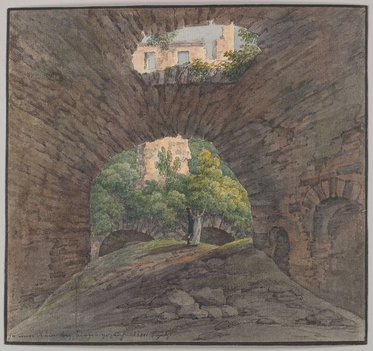 A Young Couple Viewing Ruins near Bingen — Christian Georg Schütz the Younger