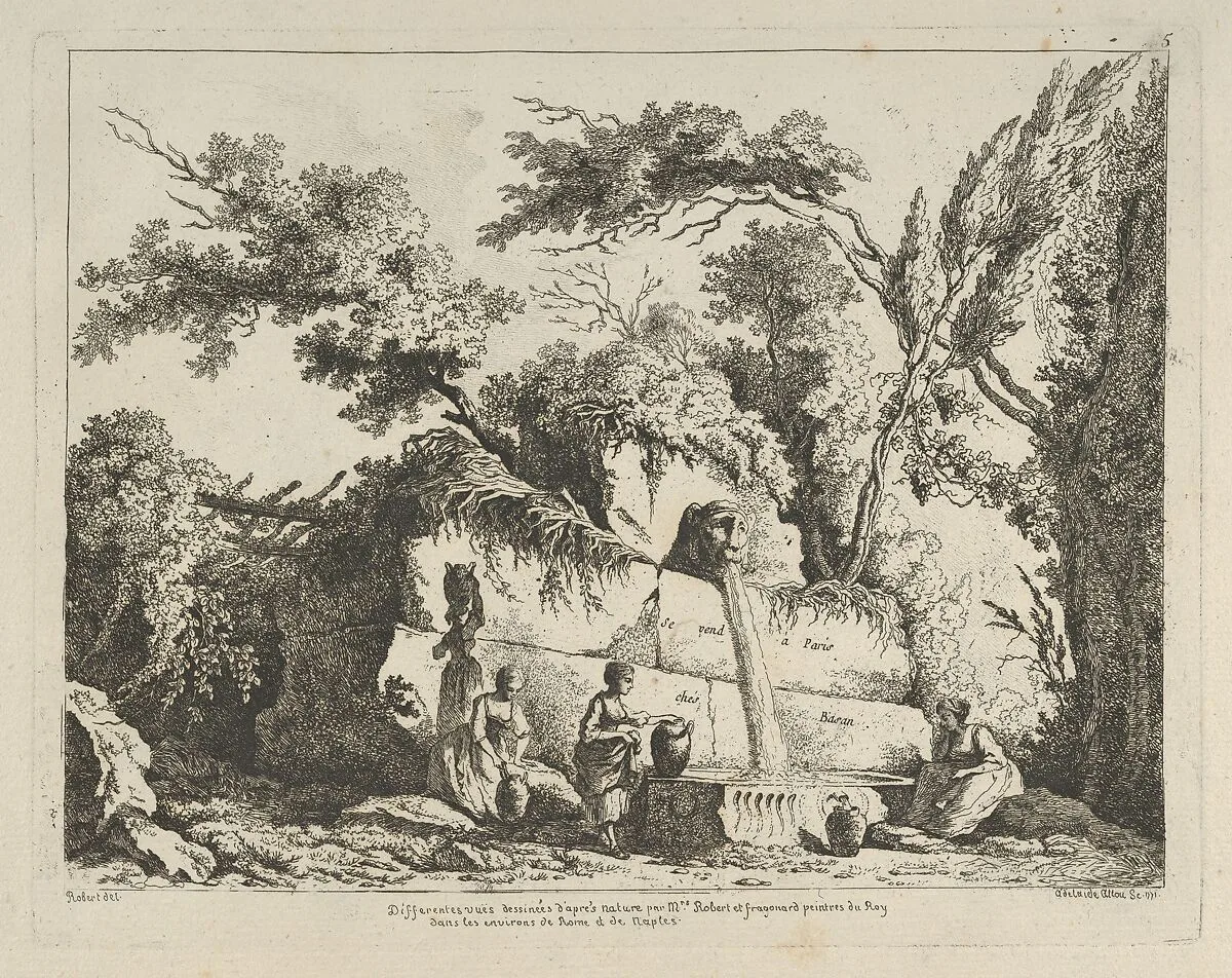 Titlepage from Differentes vues dessiné d'après nature... dans les environs de Rome et de Naples — Adélaide Allou|Hubert Robert|Jean Honoré Fragonard|Pierre François Basan
