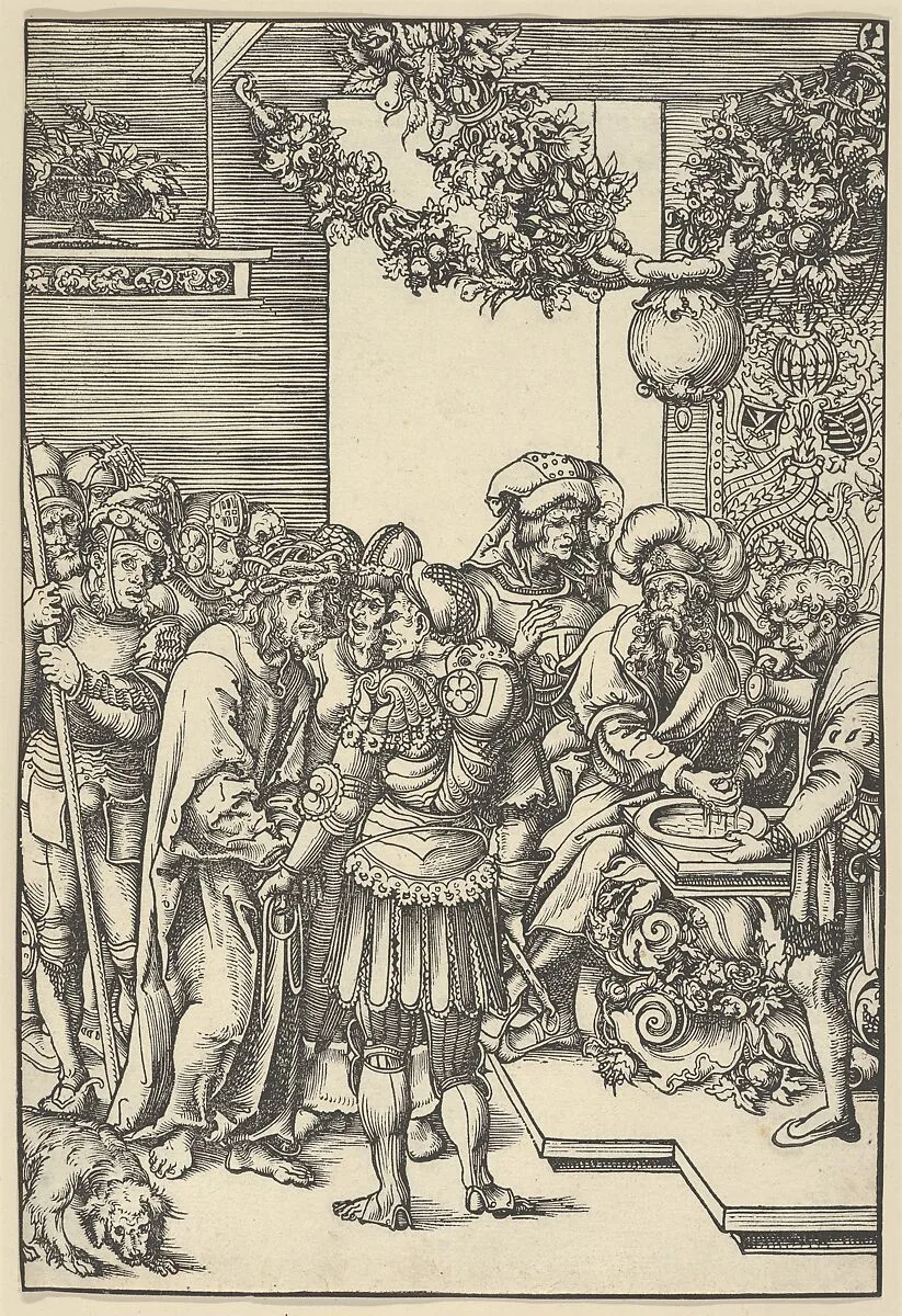 Pilate washing his hands, from The Passion — Lucas Cranach the Elder