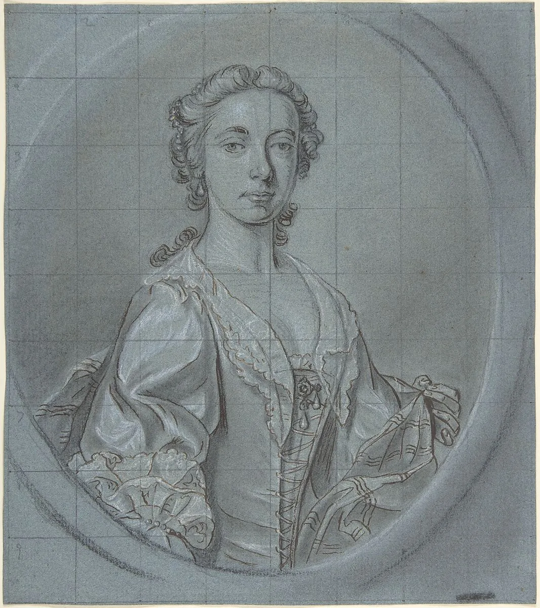 Bust-Length Portrait Study of a Young Woman with a Striped Shawl — Joseph van Aken