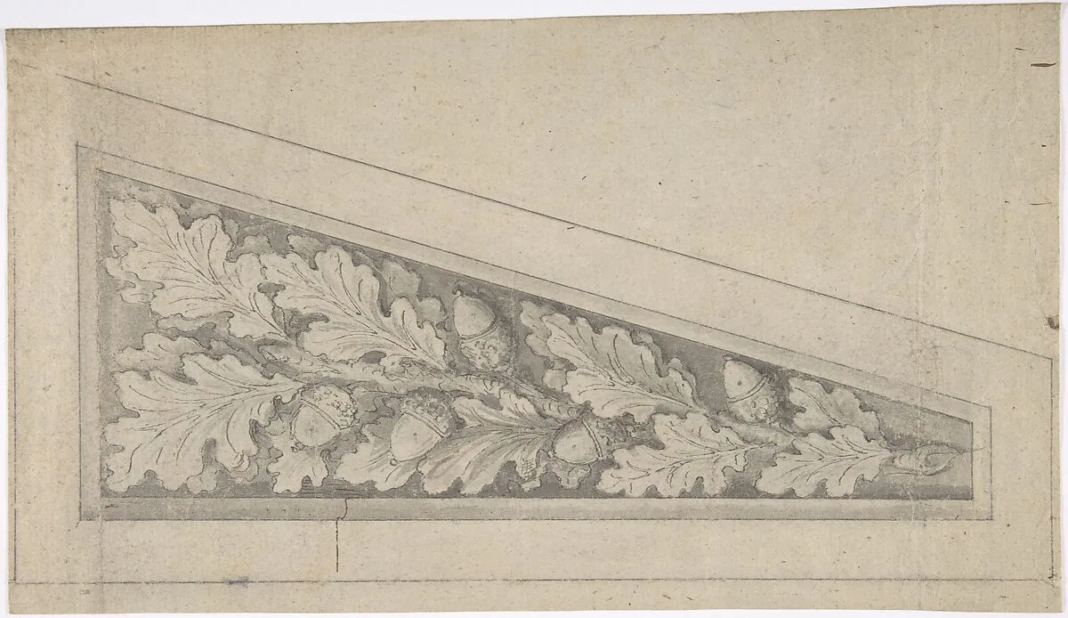 Ornamental Panel with Oak Leaves and Acorns — Anonymous, British, 18th century