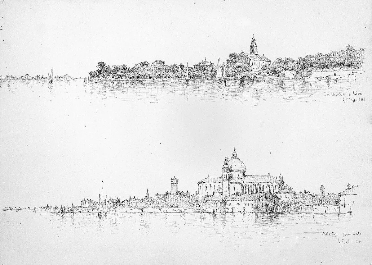 Two Sketches of Venice: San Nicoletto a Lido; Redentorre from Lido — Andrew Fisher Bunner