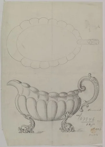 Design for a Silver Sauce Boat with Dolphin Feet