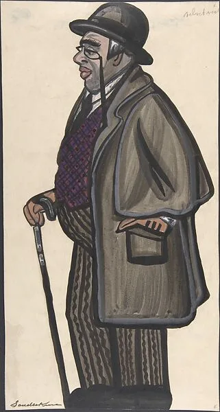 Man wearing a purple and red vest, with a pince-nez and bowler — Sergey Sudeykin