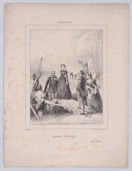 Mary, Queen of Scots embarking at Calais to return to Scotland, from "L'Artiste: journal de la littérature et des beaux-arts" — Mary, Queen of Scots|Charles Alexandre Debacq|Delaunois
