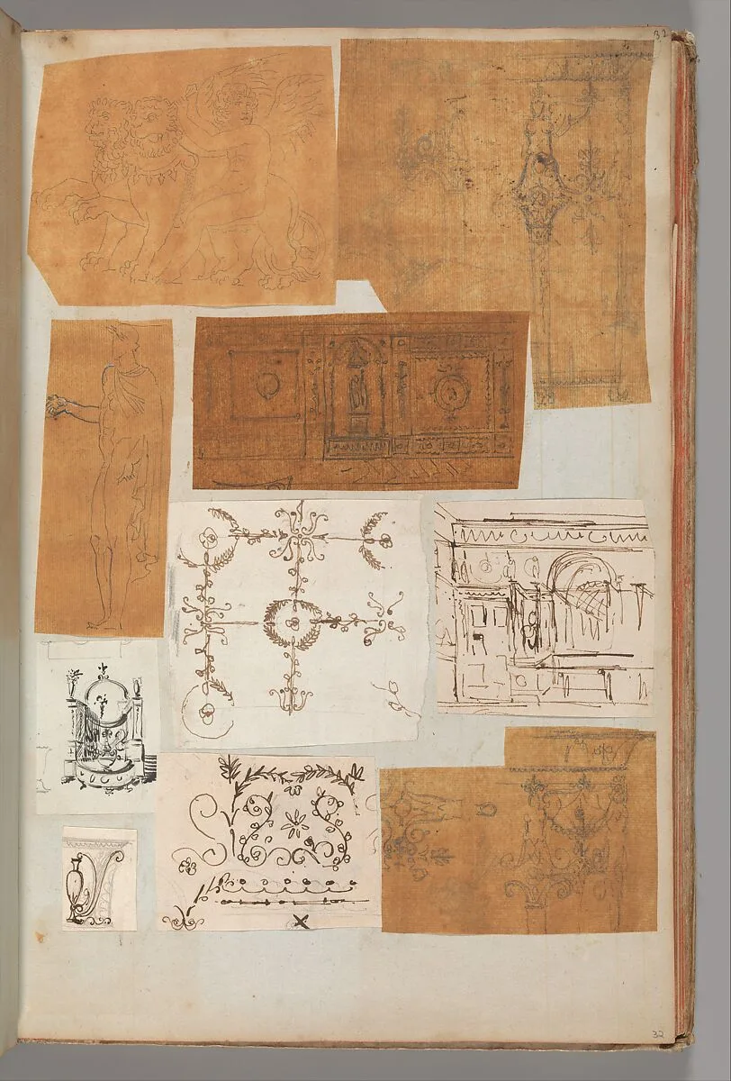 Page from a Scrapbook containing Drawings and Several Prints of Architecture, Interiors, Furniture and Other Objects — Charles Percier|Pierre François Léonard Fontaine