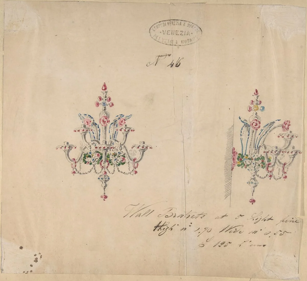 One of Twenty-Three Sheets of Drawings of Glassware (Mirrors, Chandeliers, Goblets, etc.) — Compagnia di Venezia e Murano