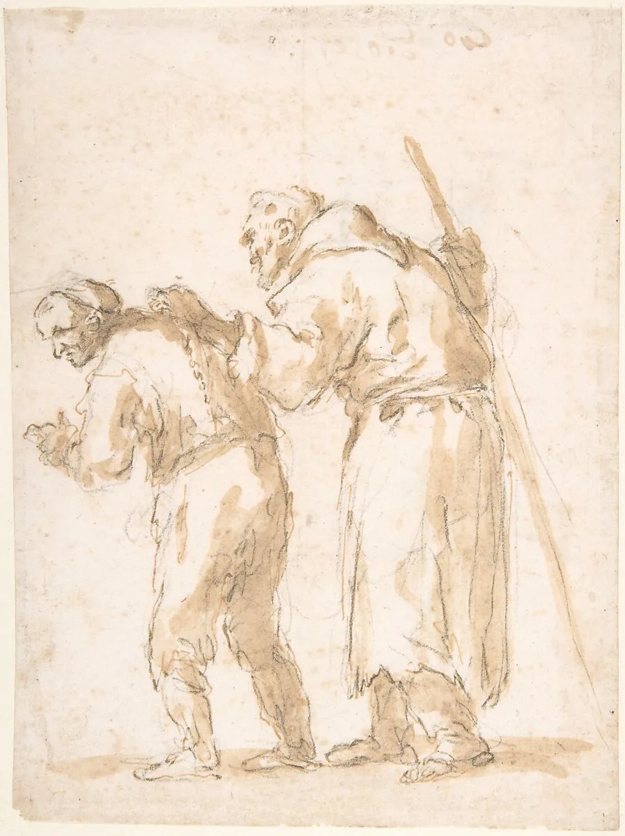 A Man Leading a Blind Friar (recto); Incidental Sketches (not by the artist; verso). — Jusepe de Ribera (called Lo Spagnoletto)