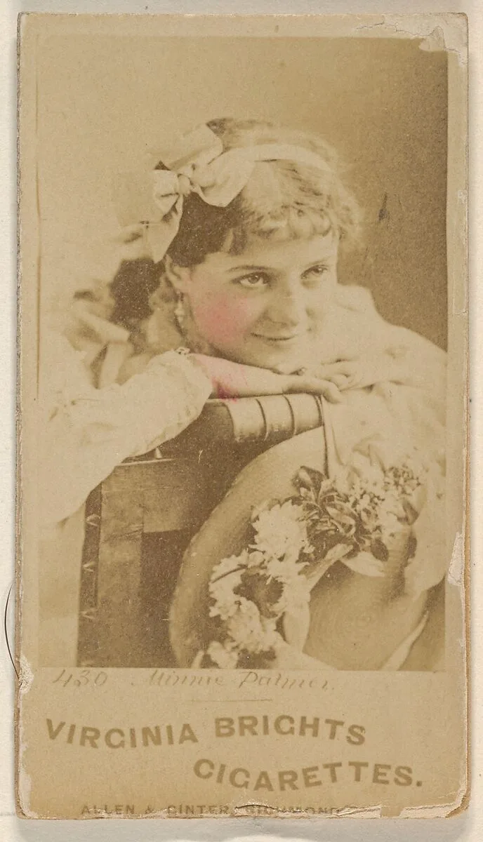 Card 430, Minnie Palmer, from the Actors and Actresses series (N45, Type 1) for Virginia Brights Cigarettes — Allen & Ginter