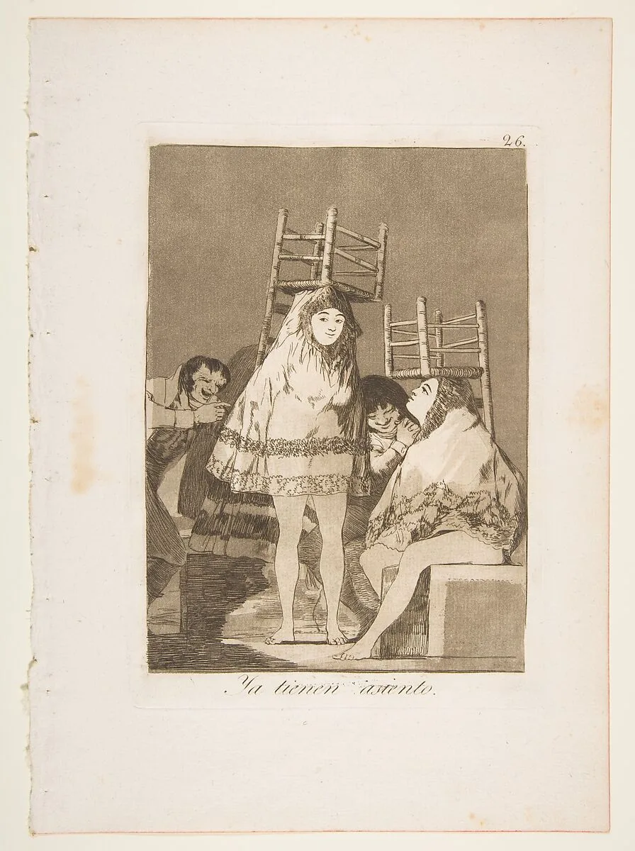 Plate 26 from "Los Caprichos": They've already got a seat (Ya tienen asiento) — Goya (Francisco de Goya y Lucientes)