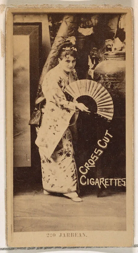 Card Number 220, Miss Jarbeau, from the Actors and Actresses series (N145-2) issued by Duke Sons & Co. to promote Cross Cut Cigarettes — W. Duke, Sons & Co.