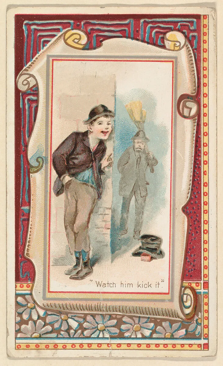 "Watch him kick it," from the Terrors of America set (N136) issued by Duke Sons & Co. to promote Honest Long Cut Tobacco — W. Duke, Sons & Co.|Knapp & Company