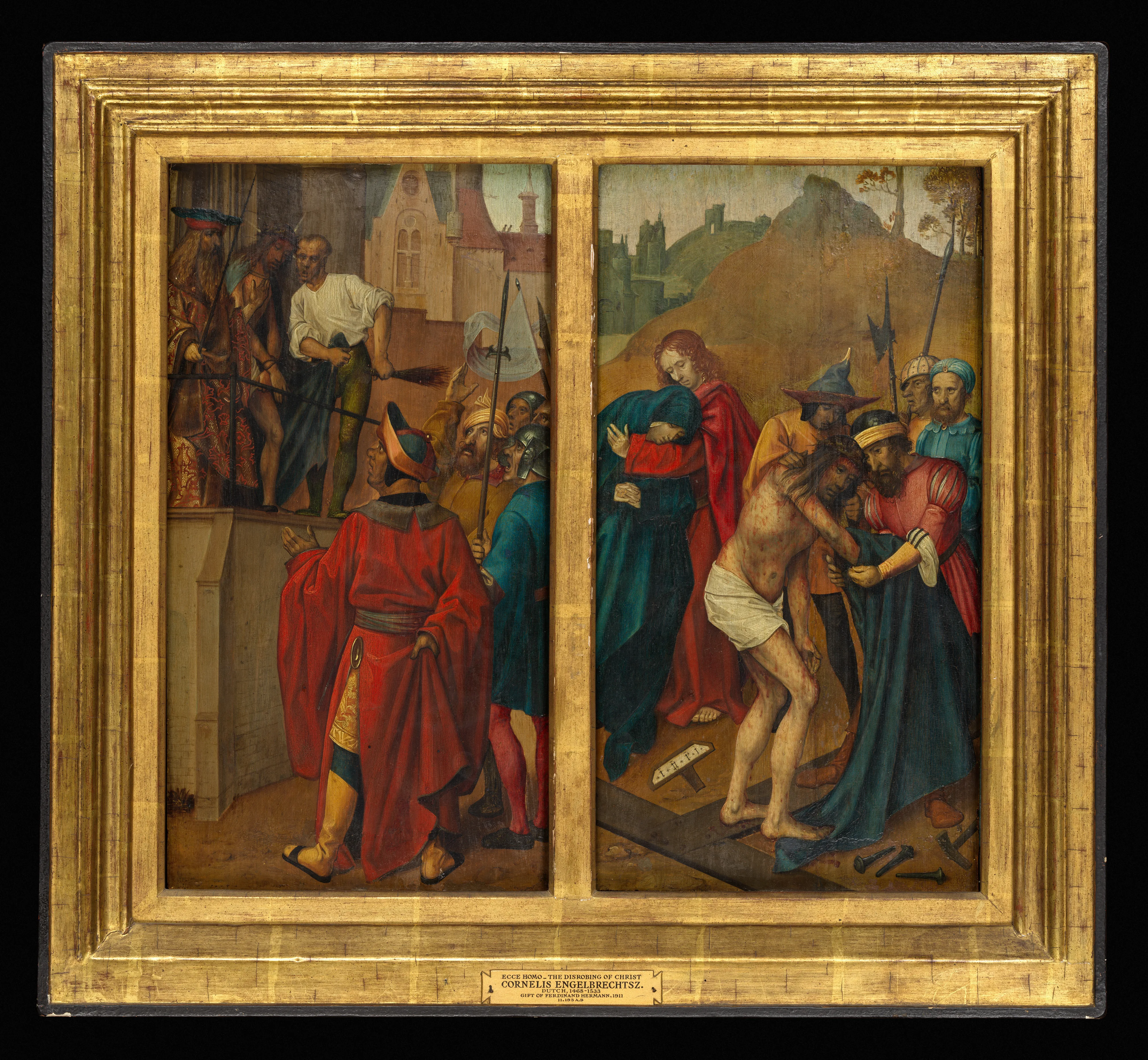 Ecce Homo, (reverse) Christ Blessing; The Disrobing of Christ, (reverse) Saint John the Baptist — Cornelis Engebrechtsz