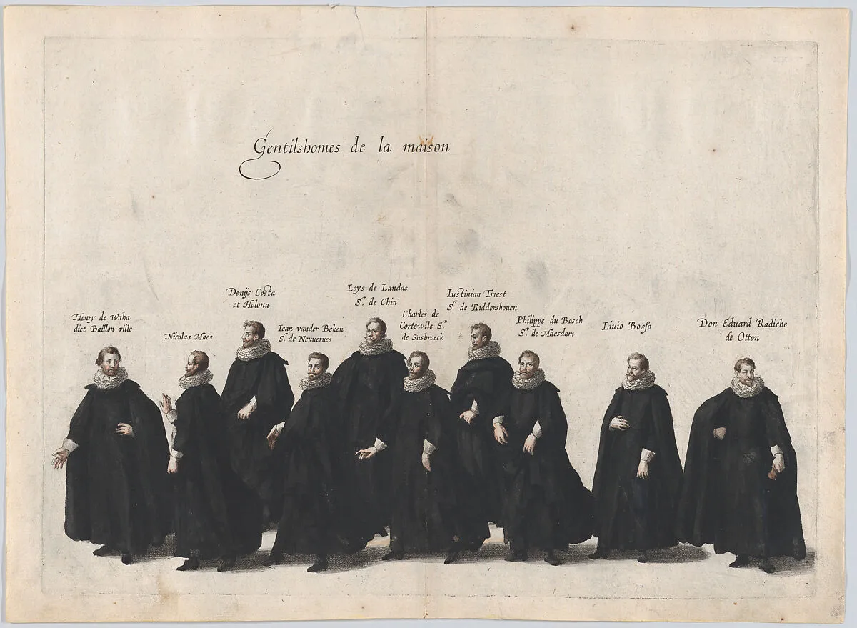Plate 24: Gentlemen of the house marching in the funeral procession of Archduke Albert of Austria; from 'Pompa Funebris ... Alberti Pii' — Jacques Francquart|Cornelis Galle I