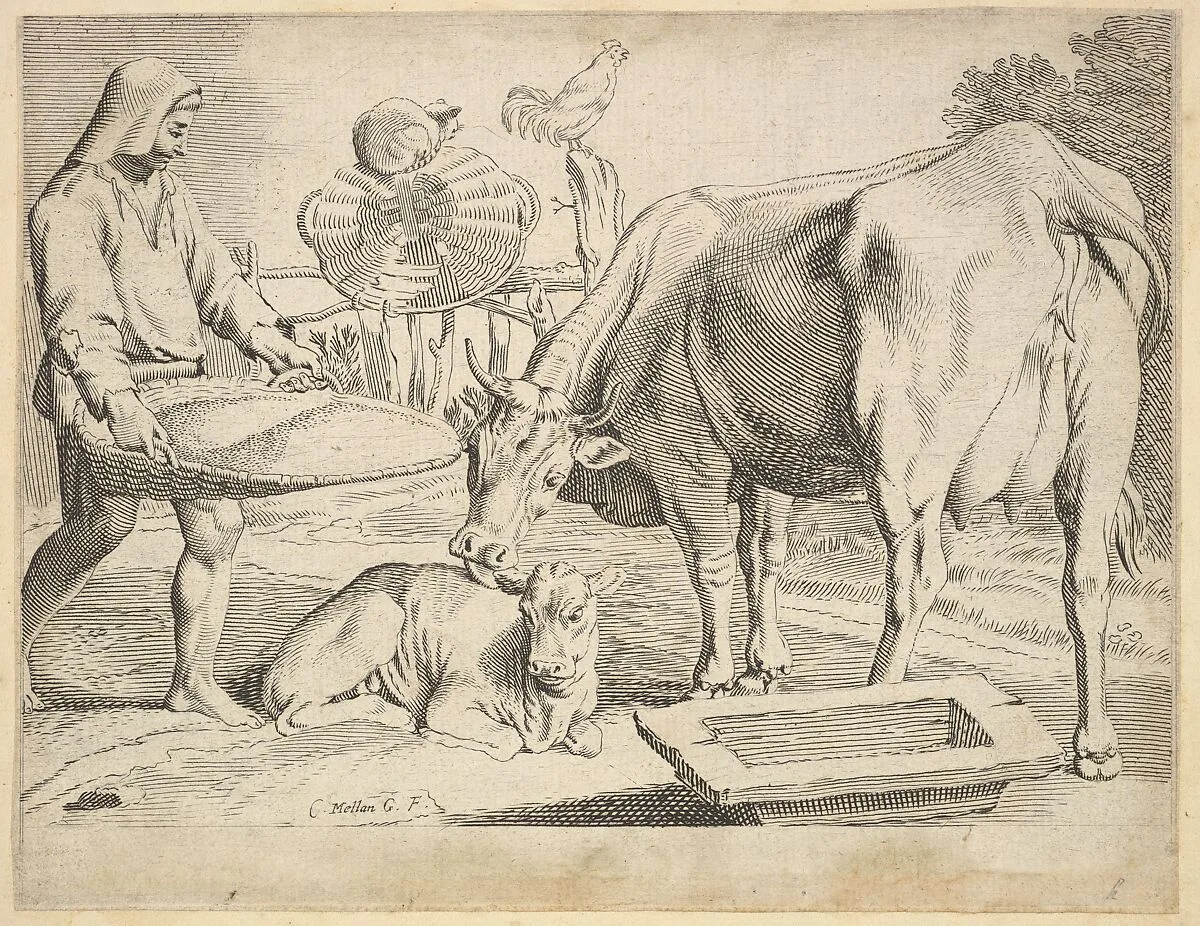 Country Scene with a Peasant, Cow and Calf — Claude Mellan