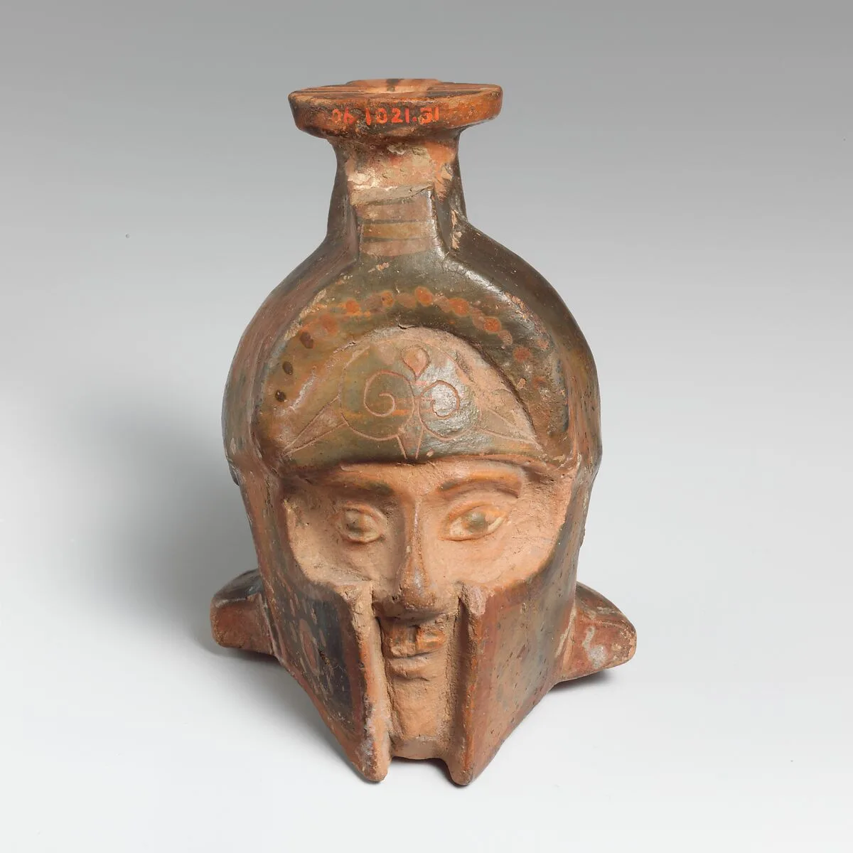 Aryballos (perfume flask) in the form of a helmeted head — Unknown