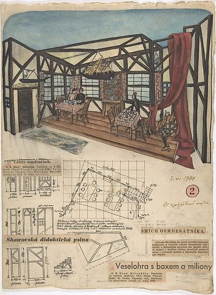 Theatrical design for Inn Interior for G.B. Shaw's "Millionairess," Prague 1936 — Antonín Heythum