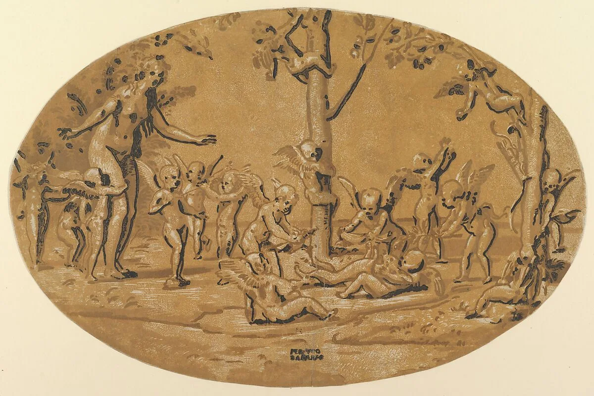 Venus at left in the company of cupids playing — Ugo da Carpi|Baldassare Tommaso Peruzzi