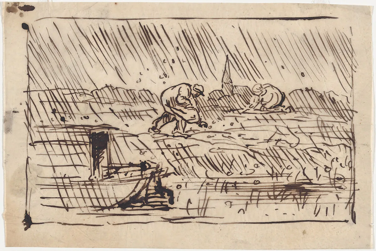 Gleaners in the Hail — Charles-François Daubigny