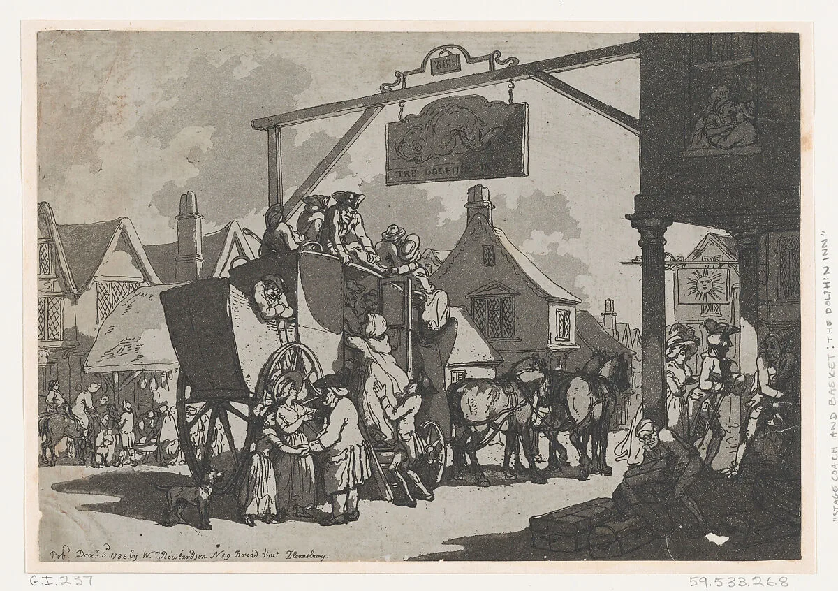 Stage Coach Setting Down at the Dolphin Inn — William Rowlandson|Thomas Rowlandson