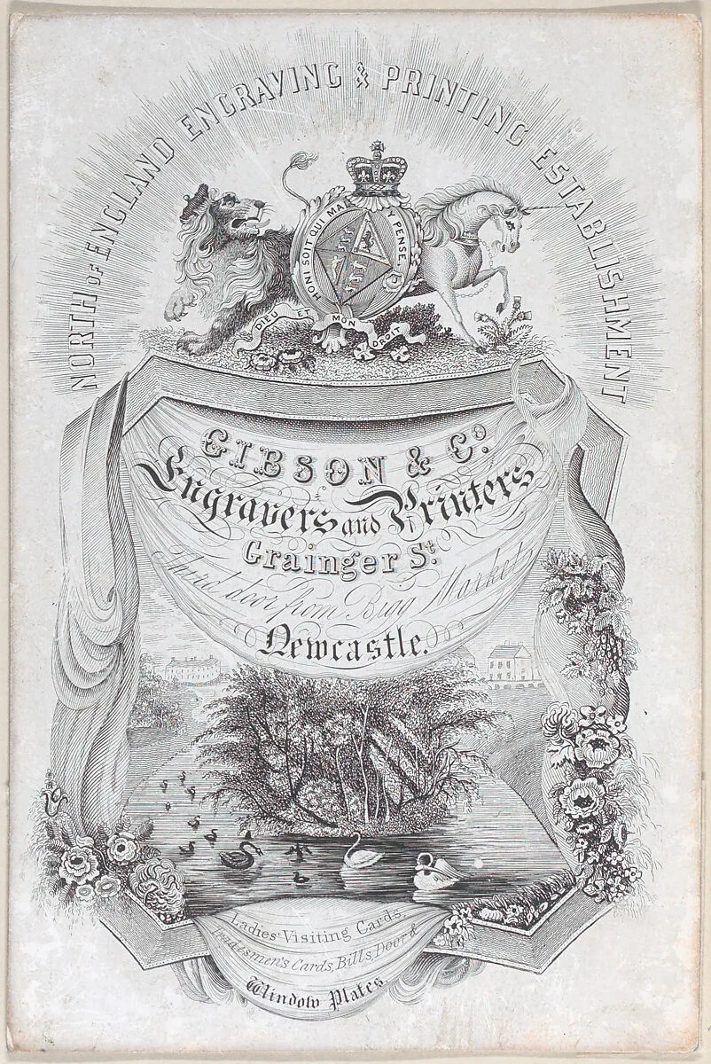 Trade card for North of England Engraving & Printing Establisment, Gibson & co., engravers and printers — Anonymous, British, 19th century