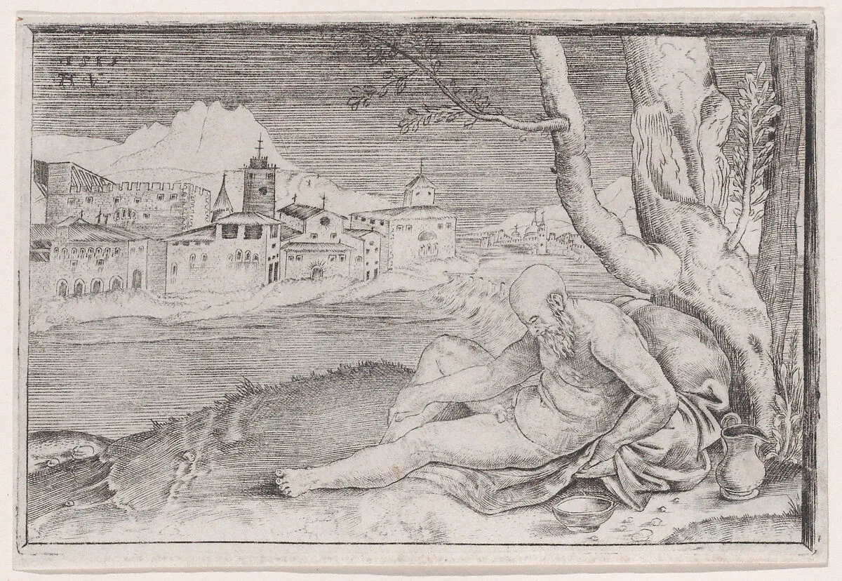 Diogenes — Agostino Veneziano (Agostino dei Musi)|Baccio Bandinelli
