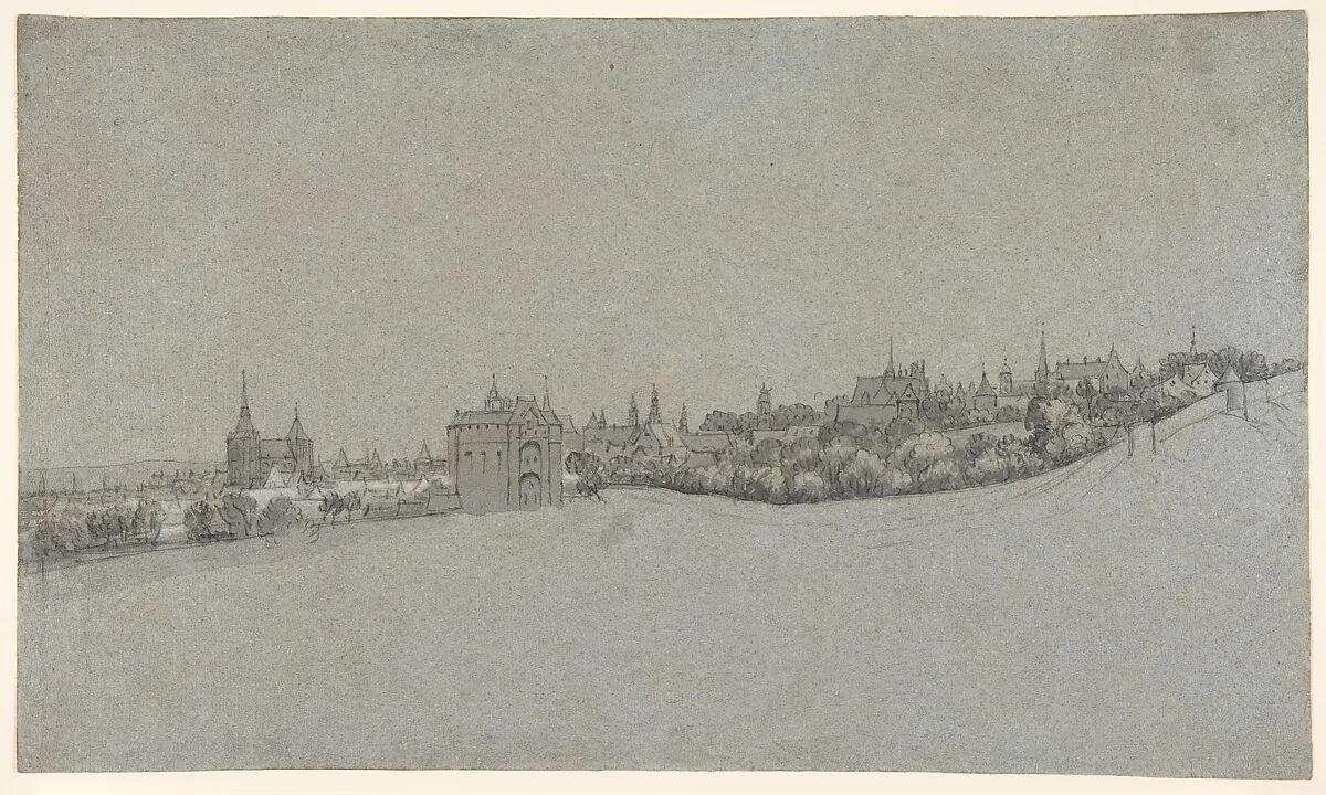 A View of Brussels from the South, with the Halle Gate at Center; verso: Landscape Sketch — Daniël Schellinks|Anonymous, Flemish, 17th century