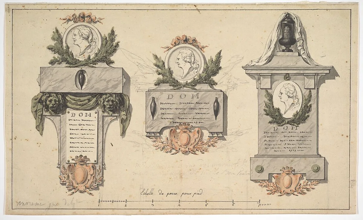 Three Designs for a Funerary Monument or Epitaph — Jean Michel Moreau the Younger