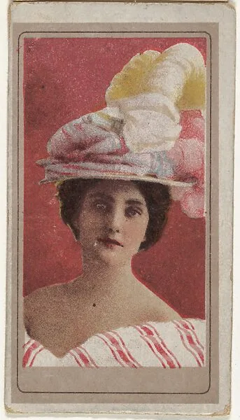 Actress wearing pink and white striped gown, from the Actresses series (T176) issued by Sweet Caporal Cigarettes — Kinney Brothers Tobacco Company