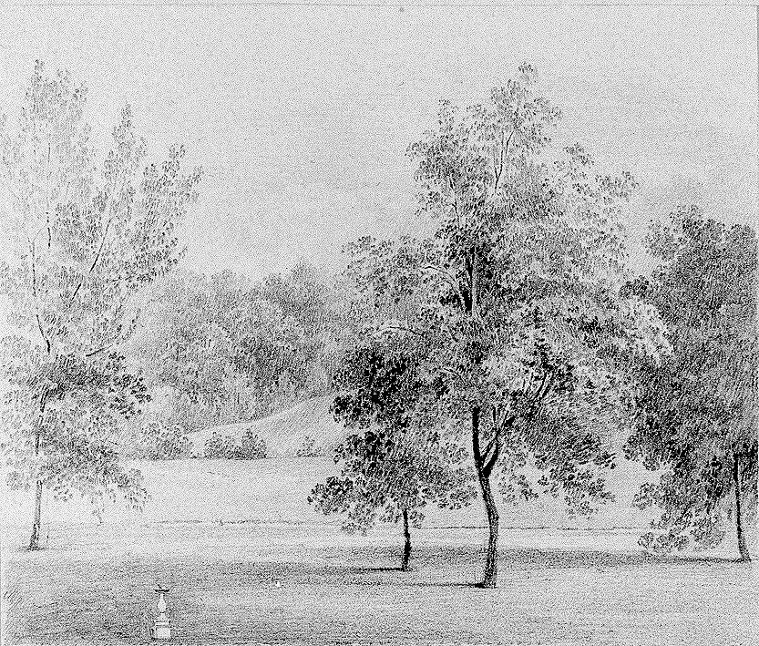 View of David Hosack Estate, Hyde Park, New York, with a Sundial (from Hosack Album) — Thomas Kelah Wharton